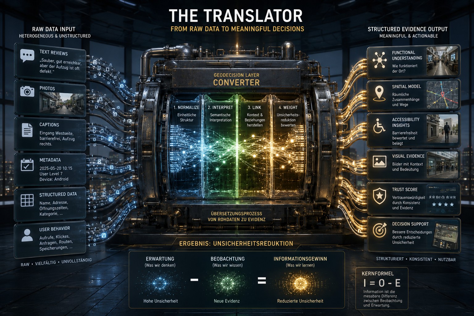 Futuristische Visualisierung einer Informationsübersetzung mit strukturierten Ein- und Ausgaben